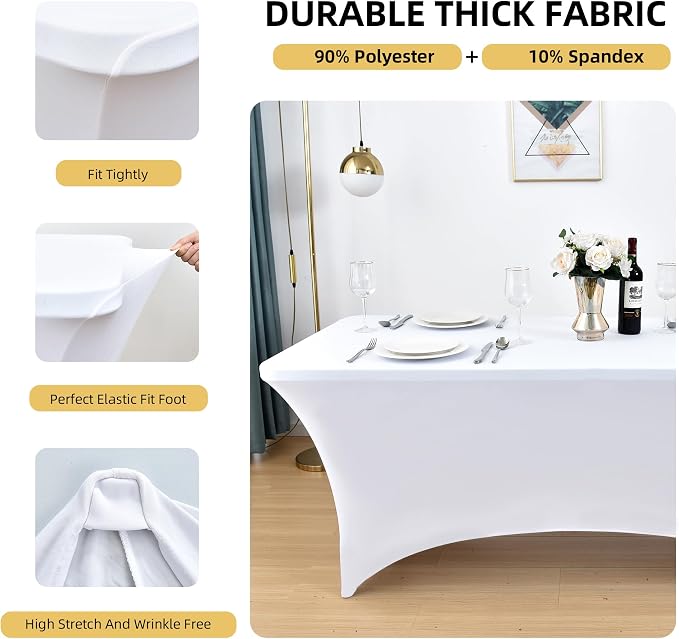 6-Pack 4ft White Spandex Table Covers - Image 2