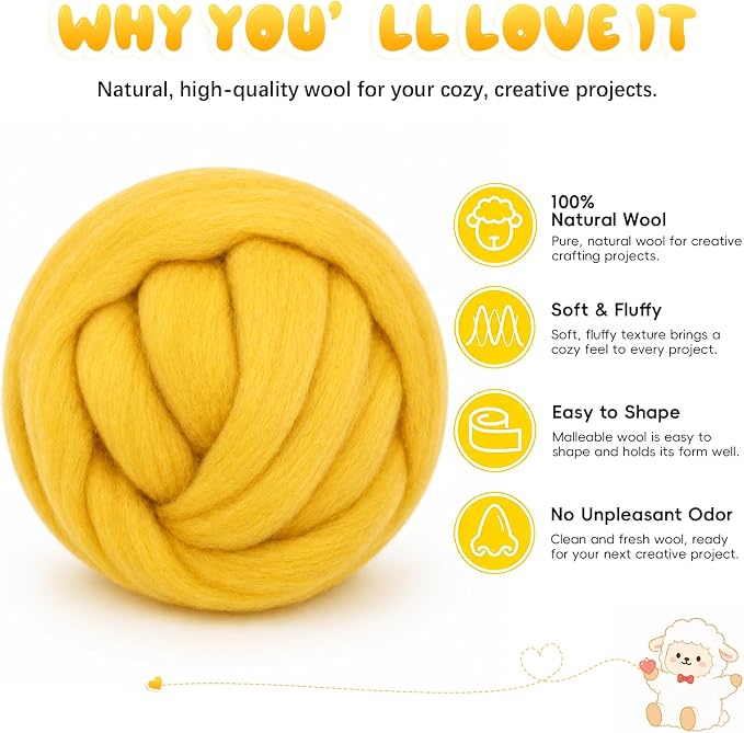 3.53oz Wool Roving: Needle Felting Wool White Roving Wool Felting Supplies Pure - Image 2