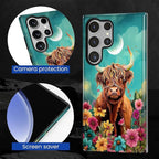 for Samsung Galaxy S24 Ultra Case, Highland Cow Flower Pattern Glossy 2 in 1 - Image 6