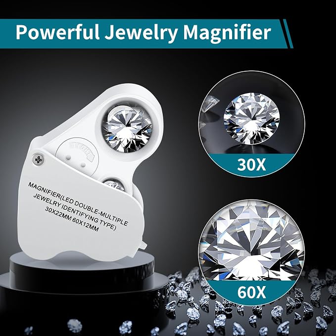 JARLINK 30X 60X Illuminated Jewelers Loupe Magnifier, Foldable Jewelry Magnifier - Image 2