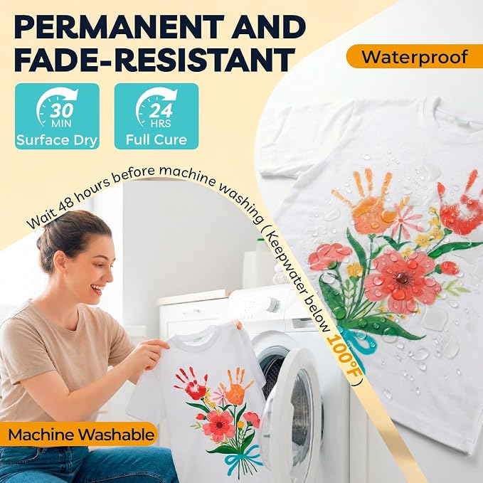 10 Colors Fabric Paint for Clothes, Non-Toxic & Permanent, Washer Safe Soft - Image 4