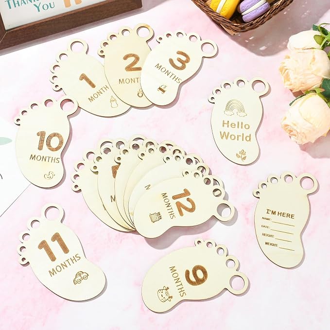 14 pcs Footprint Theme Unfinished Wooden Cutout Charms Baby Newborn Wood Cutouts - Image 6