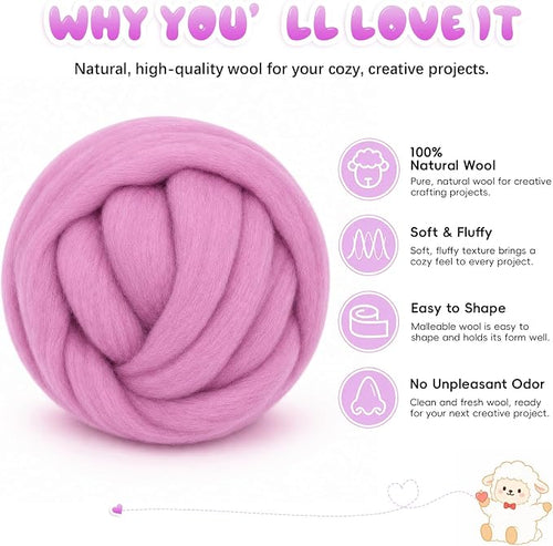 1.76oz Wool Roving: Needle Felting Wool White Roving Wool Felting Supplies Pure - Image 2