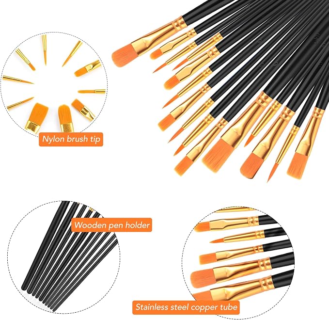 AROIC Acrylic Paint Brushes, 6 Packs / 60 pcs Nylon Hair Paint Brush Set - Image 3