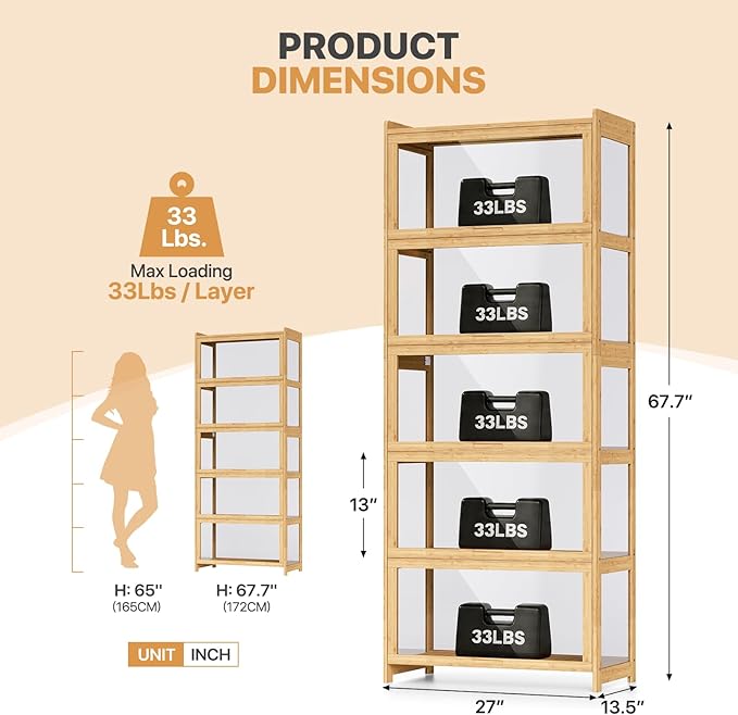 Magshion Display Cabinet with Acrylic Doors, 67.5" Tall, Natural | Full 4-Side - Image 2