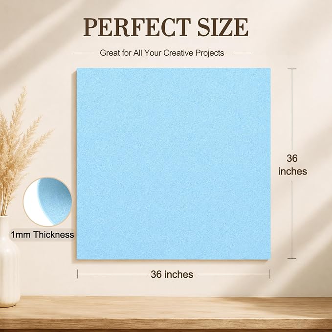 Baby Blue Large Felt Fabric 36" x 36", 1mm Stiff Felt Sheet, Nonwoven Fabric - Image 3