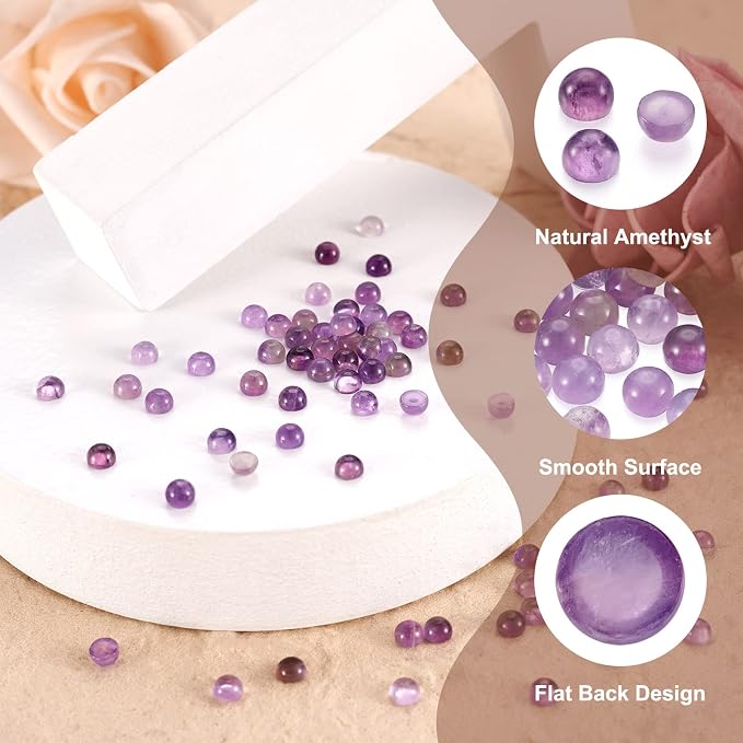 FASHEWELRY 100Pcs Natural Amethyst Cabochons Flat Back Gemstone Cabochons 4mm - Image 6