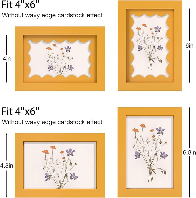 4x6 Picture Frame with Real Glass, Wooden cute 4 x 6 Photo Frame with Wavy Mat - Image 3