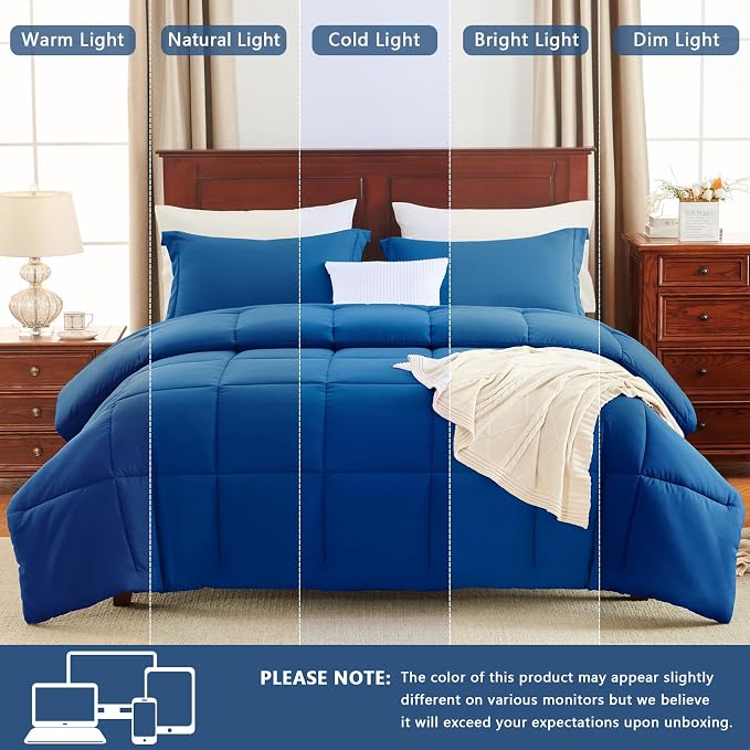 CozyLux Oversized King Comforter Set, 3 Pieces Classic Blue 120x98 Box Stitched - Image 5