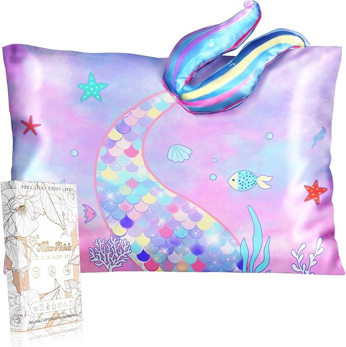 Kids Pillowcases Standard Size 20"x26" - Cute Cartoon Soft Breathable Silk Pillow Cases for Hair and Skin with Hidden Zipper for Girls Fun Kawaii Design for Bedding, Fish Tail