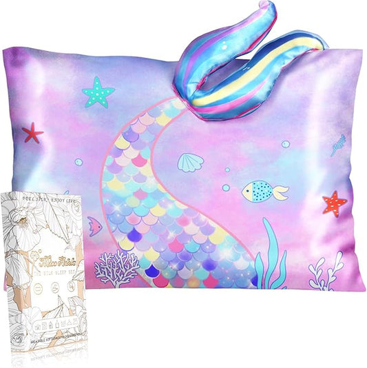 Kids Pillowcases Standard Size 20"x26" - Cute Cartoon Soft Breathable Silk Pillow Cases for Hair and Skin with Hidden Zipper for Girls Fun Kawaii Design for Bedding, Fish Tail