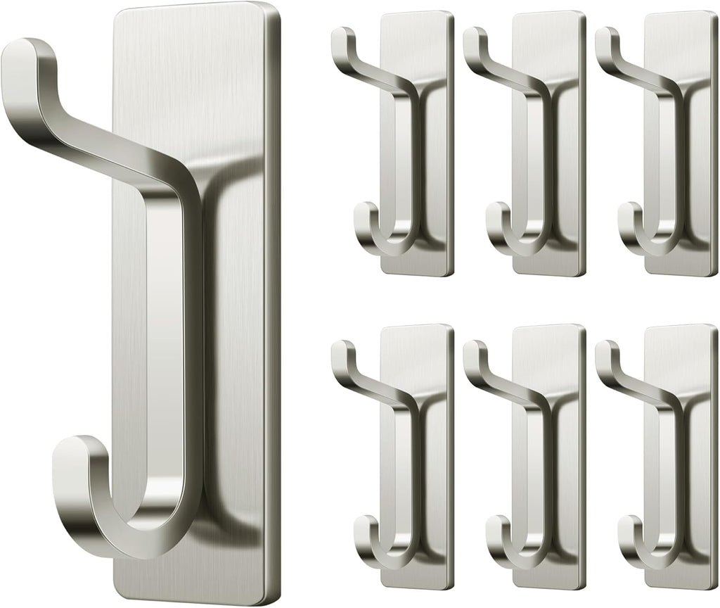pickpiff Wall Hooks for Coat and Towel: 13LB Adhesive Door Hanger Stick on, Brushed Nickel 6 Pack