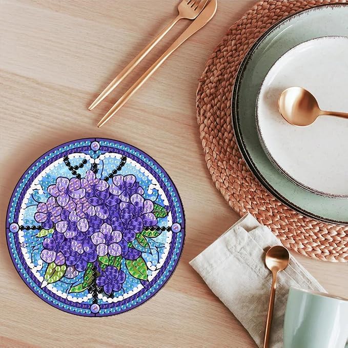 ijbnhd 8 PCS Flowers Diamond Art Coasters | Diamond Painting Coasters Kits - Image 8