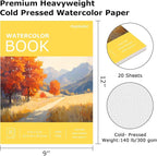 Watercolor Paper Pad 9x12, 140lb/300gsm Cold Press Drawing Paper, 20 Sheets - Image 2