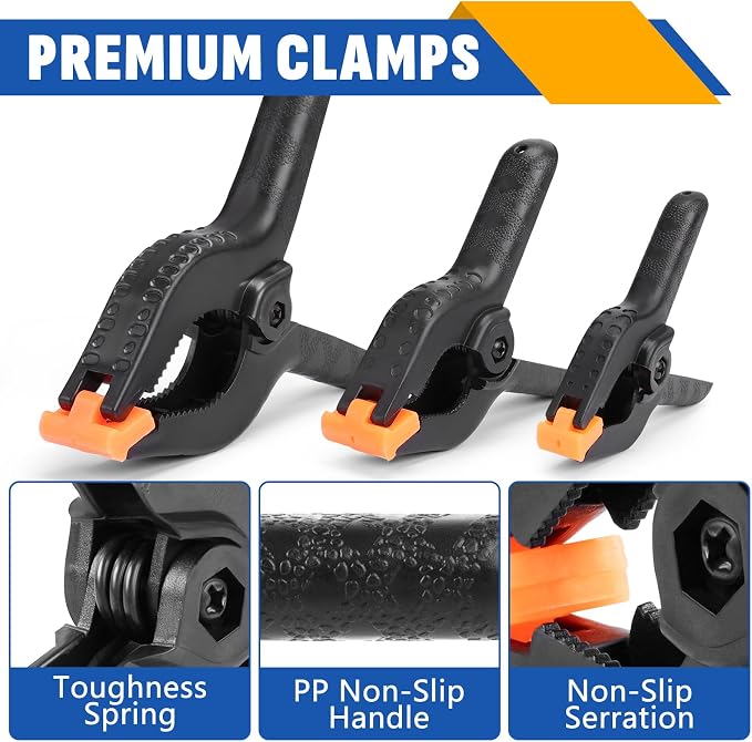 12 Pack Plastic Spring Clamps Set, 3 Sizes of Spring Clips 3.5 Inch, 4.5 Inch - Image 3
