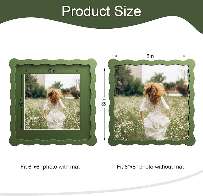 8x8 Picture Frame with Mat for 6x6, Wavy Edge Wooden Real Glass Photo Frame for - Image 3
