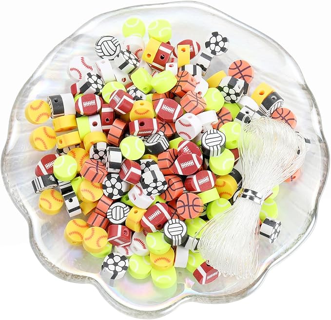 100Pcs Sports Ball Beads for Jewelry Making, Sports Polymer Clay Bead, Baseball - Image 2