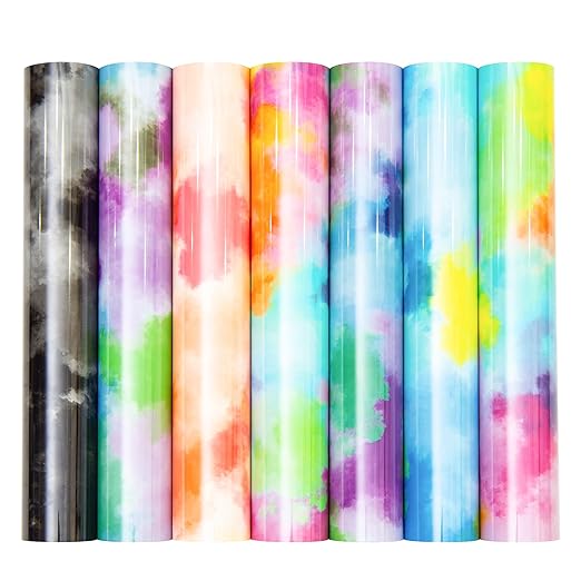 Tie Dye Heat Transfer Vinyl 12 x 10 Inch, Rainbow Color Patterned HTV Transfer by Mabende