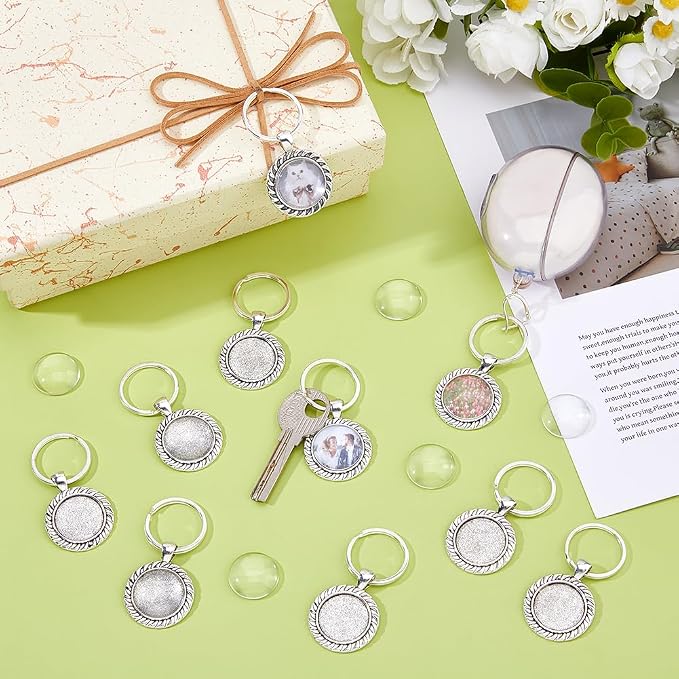 DICOSMETIC 20 Sets 20mm Cabochon Keychain Blanks Keychain Pendant Tray Platinum - Image 5