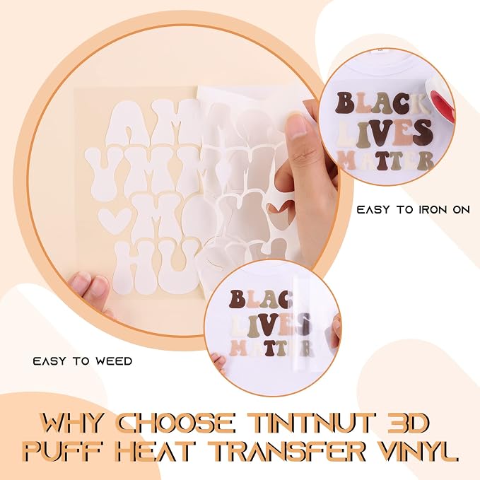 Tintnut Ivory Color Puff Heat Transfer Vinyl Roll, easy cut & weed, stretch - Image 3