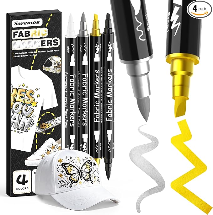 4 Fabric Markers, Fabric Paint Permanent by Swemos
