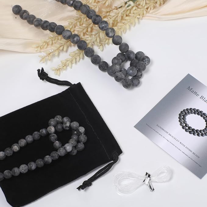 8mm Matte Black Labradorite Bead, 15-Inch Matte Round Loose Stone Beads - Image 2