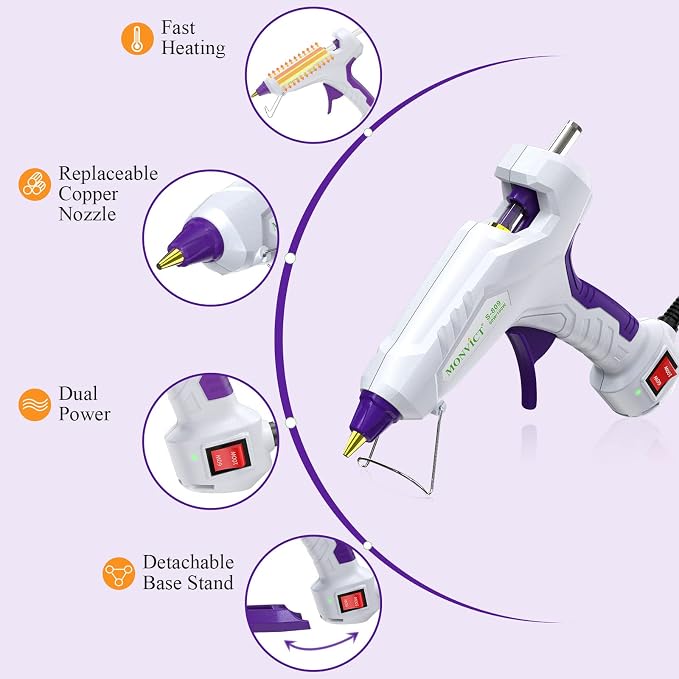 MONVICT Full Size Hot Glue Gun, Dual Temp 60/100W Base Stand | Heavy Duty Kit - Image 3