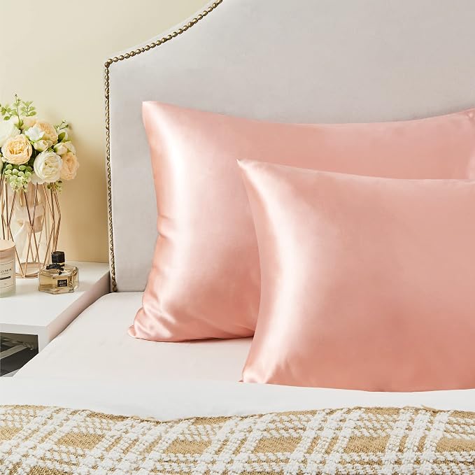 BEDELITE Satin Pillowcase with Zipper, Coral King Size Pillow Cases Set of 2 - Image 6
