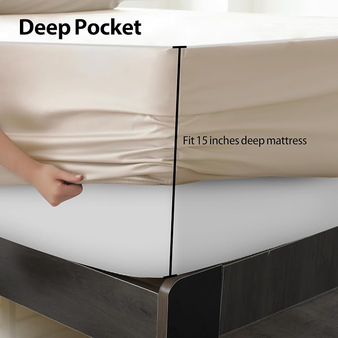 Full Size Fitted Sheet Only Beige, 100% Egyptian Cotton 600 Thread Count - Image 6