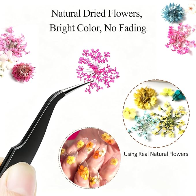Dried Flowers for Nails, 8 Boxes 3D Dried Flowers Nail Art Stickers Decals - Image 4