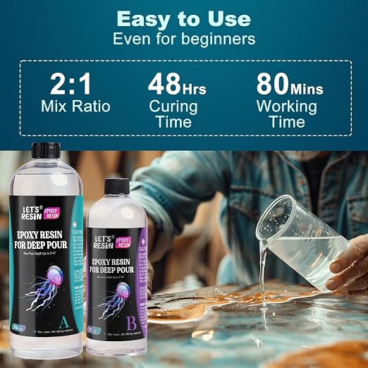 LET'S RESIN EPOXY RESIN Deep Pour Epoxy Resin, 51OZ 2-4 inch Clear Epoxy Resin - Image 3