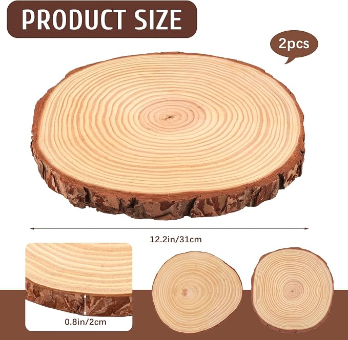 FSWCCK 2 Pack Nature Unfinished Round Wood Slices, 11-13 Inches Wooden Circle - Image 2