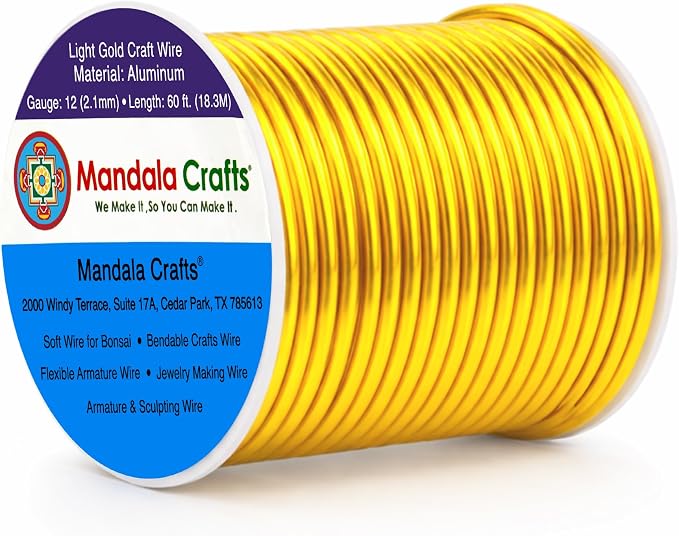 Mandala Crafts 12 Gauge Light Gold Tone Anodized Aluminum Craft Wire 60 FT | by MandalaCrafts