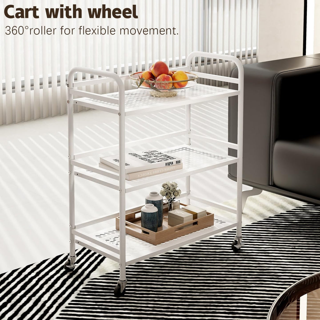 HDANI 3 Tier Metal Rolling Heavy Cart Supports 40 Lbs Per Tier,Rolling Cart with 2 Lockable Wheels for Office,Home,Bedroom,Kitchen,Bathroom(White)…