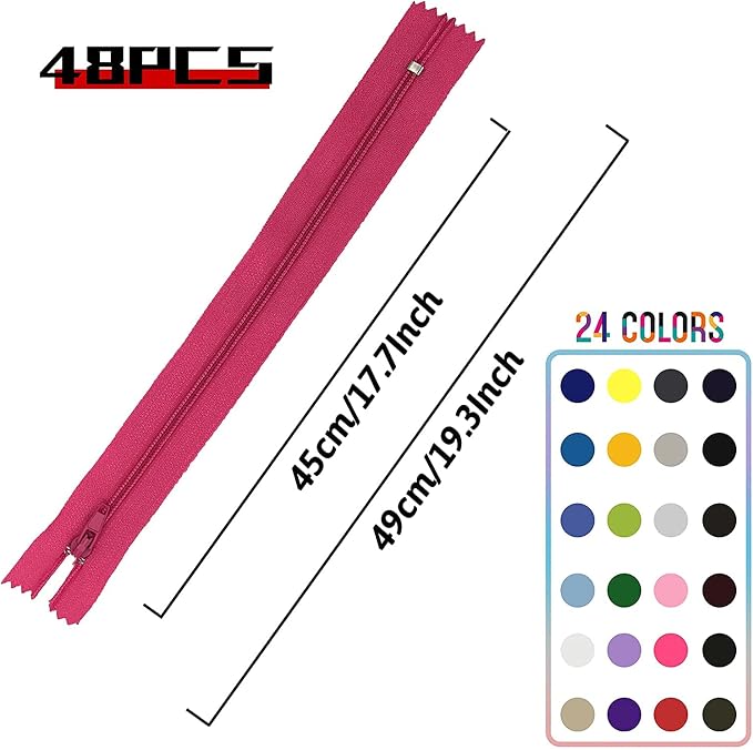 Zippers for Sewing, DOITEM 48 pcs 45cm/18 Inch Multicolor Nylon Coil Zippers - Image 3
