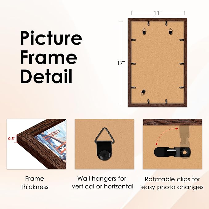 FIXSMITH 11x17 Picture Frame Brown Set of 2, Photo Frame - Image 3