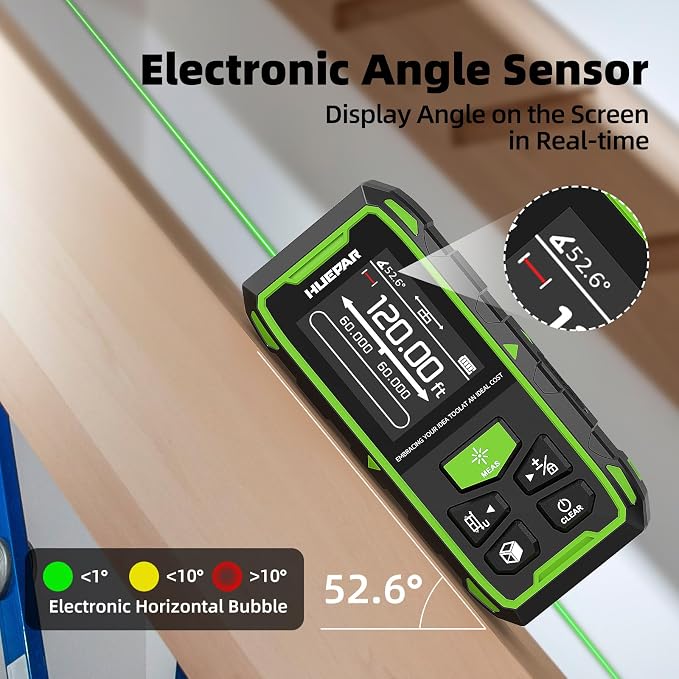 Huepar Dual Laser Measuring Tool, 656Ft Green-Beam Bilateral Digital Laser - Image 7