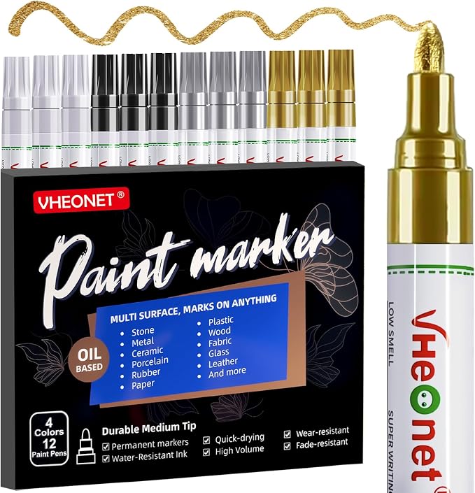 Paint Markers, 4 Colors Oil-Based Waterproof Quick Dry Permanent Paint Pens by VHEONET