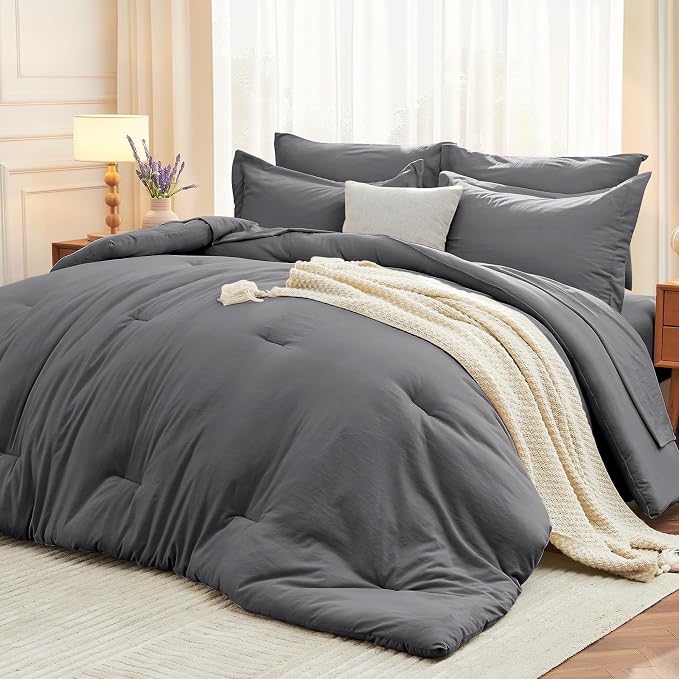 MUXHOMO 7 Pieces California King Comforter Set, Soft Bed in a Bag Cal King Size by MUXHOMO