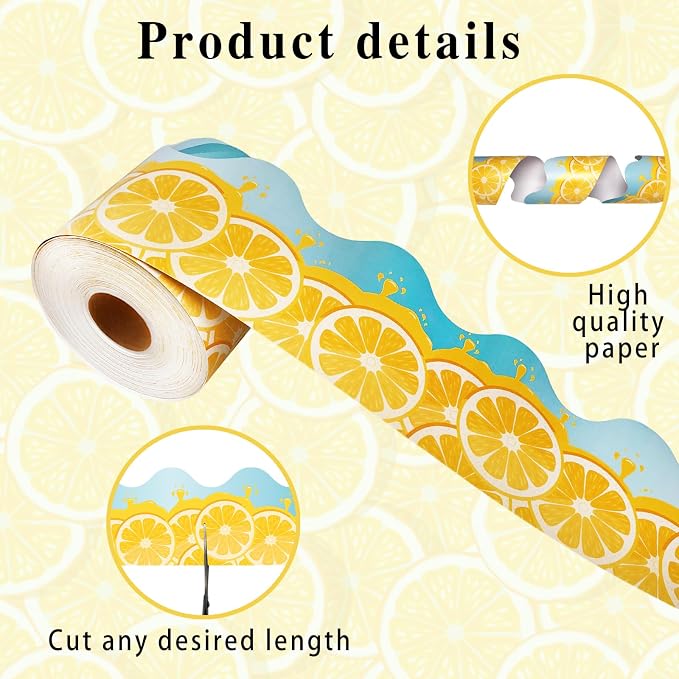 69 Feet Lemon Zest Border Bulletin Board Summer Lemon Slices Juice Scalloped - Image 3
