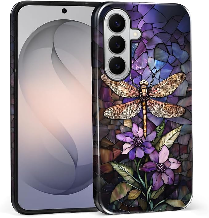 for Samsung Galaxy S26+ Case, Stained Glass Dragonfly Pattern Glossy 2 in 1 by Teonvpu
