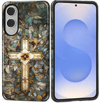 for Samsung Galaxy S25 Edge Case, Christian Cross Stained Glass Pattern Glossy by Teonvpu