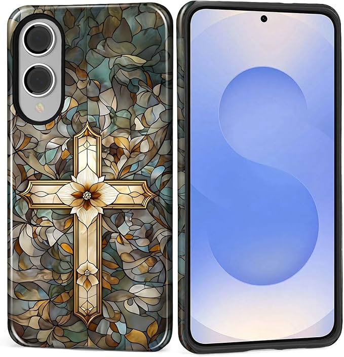 for Samsung Galaxy S25 Edge Case, Christian Cross Stained Glass Pattern Glossy by Teonvpu