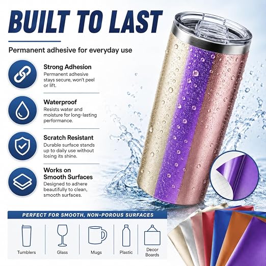 Matte Metallic Permanent Vinyl Sheets, Metallic Craft Vinyl - Image 3