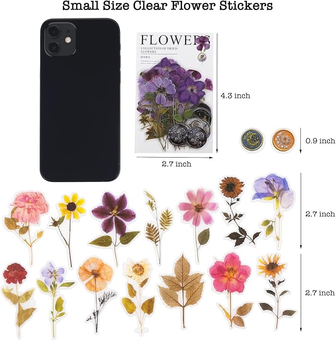 Knaid Pressed Flower Themed Stickers Set Dried Flowers Resin Stickers Decals - Image 5