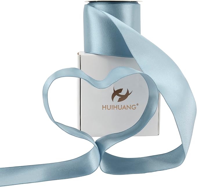 HUIHUANG Dusty Blue Satin Wired Ribbon 2.5 inch Blue Double-Faced Satin Wired - Image 7