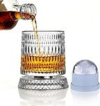 Rotating Whiskey Glass with Large Ice Ball Mold, Single Spinning Crystal by UNOD