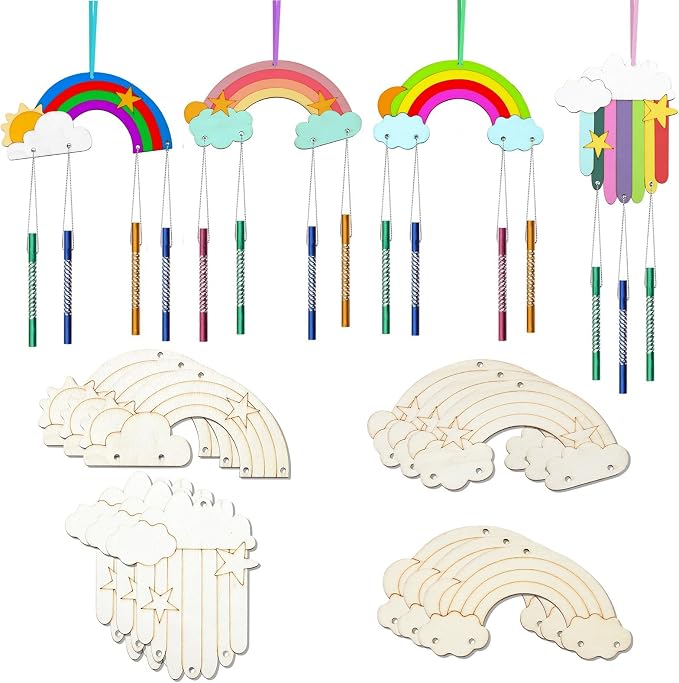 40 Pcs 4 Styles Unfinished Wood Rainbow Cutouts Wooden Rainbow Charms - Image 3