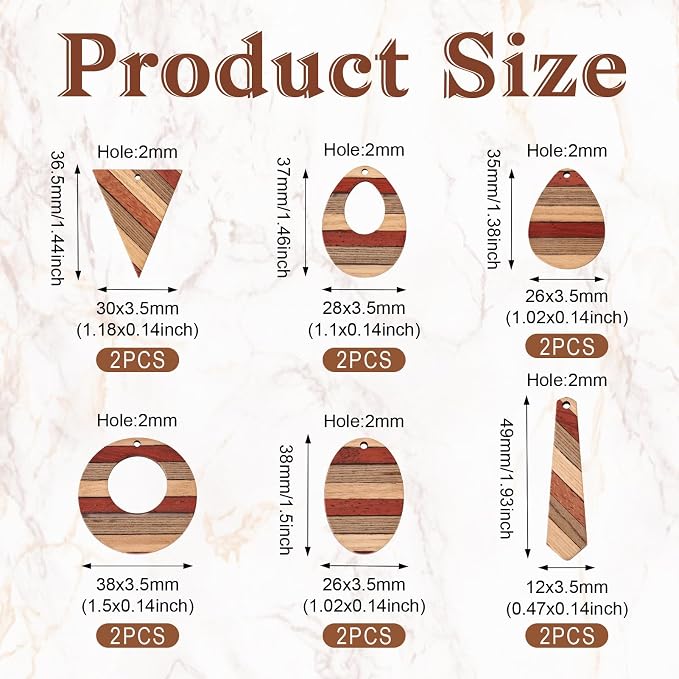 FASHEWELRY 12Pcs Striped Resin Wood Earring Charms Boho Wooden Earring Blanks - Image 5