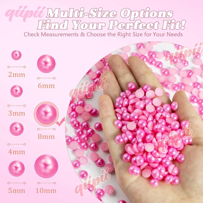 qiipii 380PCS 8mm Rose Pink Half Round Pearls Bulk - Image 3